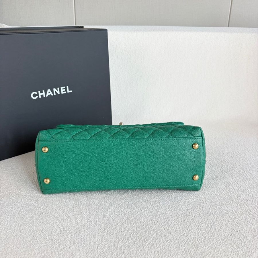 Chanel Cocohandle中號 綠色 荔枝牛皮-4