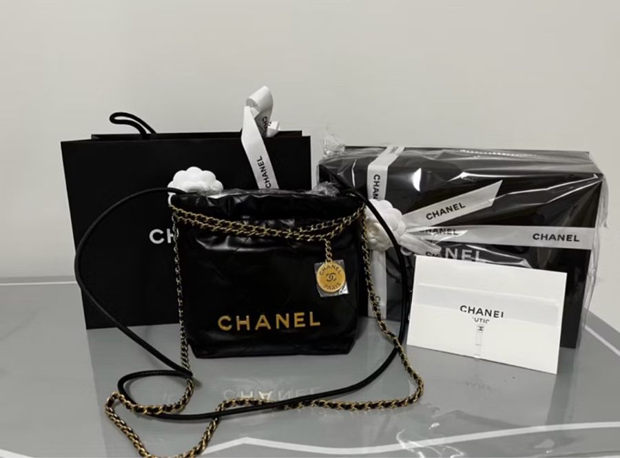 CHANEL香奈兒《全新》22 Mini 黑金鍊 菱格鏈條包|全新附全配|台北百貨專櫃購入|現貨-5