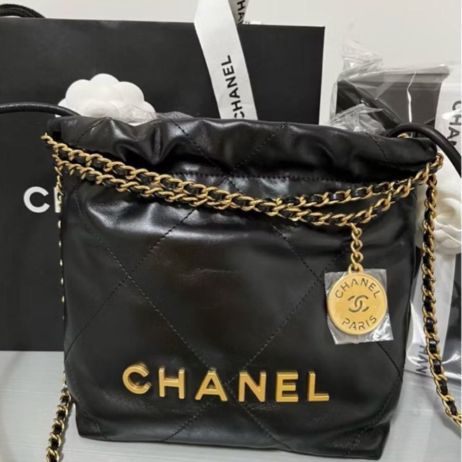 CHANEL香奈兒《全新》22 Mini 黑金鍊 菱格鏈條包|全新附全配|台北百貨專櫃購入|現貨-6