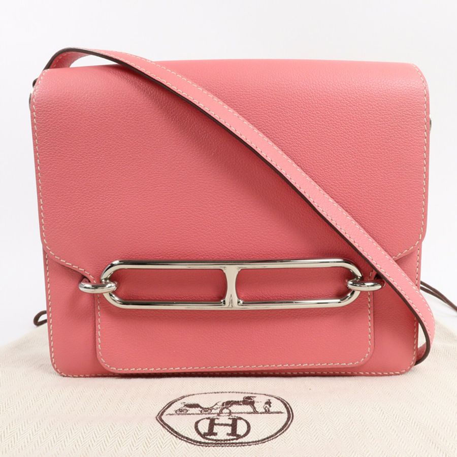 HERMES Evercolor皮革Roulis 23肩背袋Rose Azalee-9