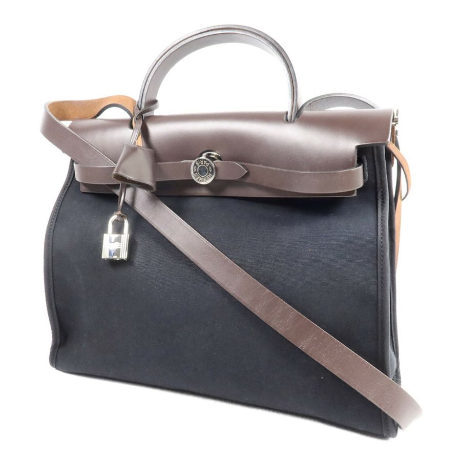 HERMES 帆布Herbag PM手挽肩背兩用袋Noir-2