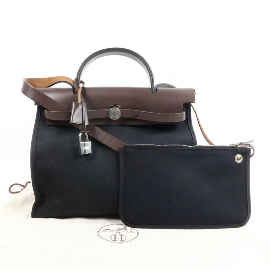 HERMES 帆布Herbag PM手挽肩背兩用袋Noir-8