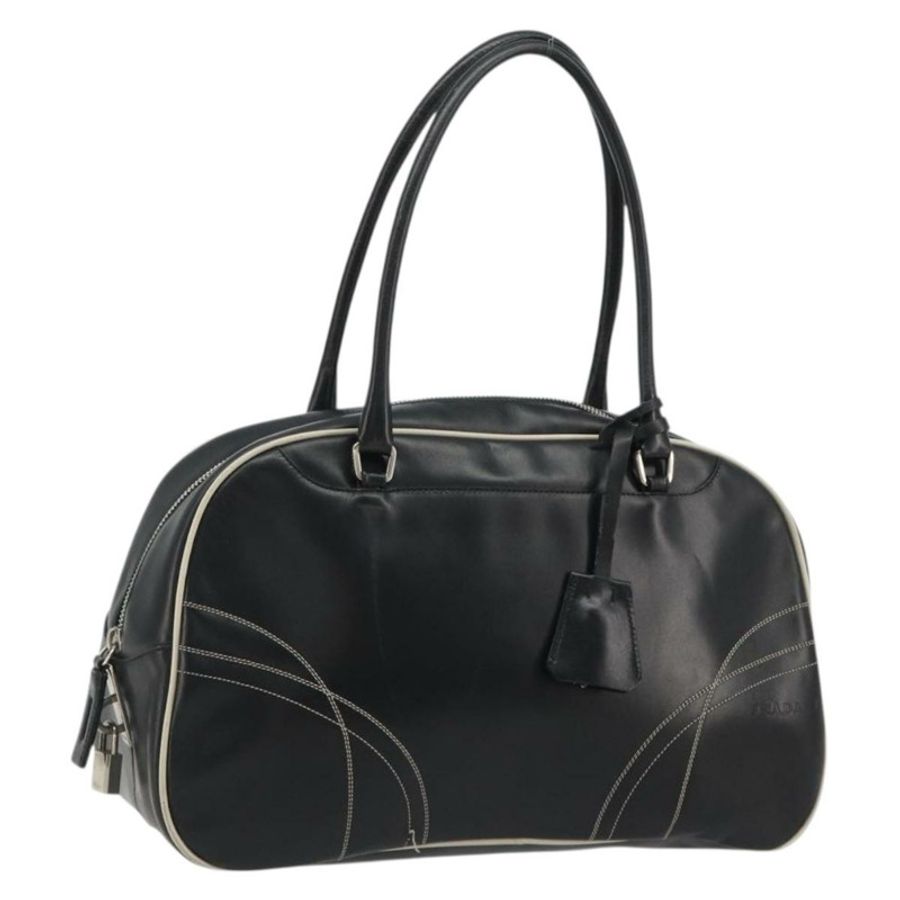 【日本直送】PRADA 手提包 皮革 黑色 銀色 正品 183362V-0