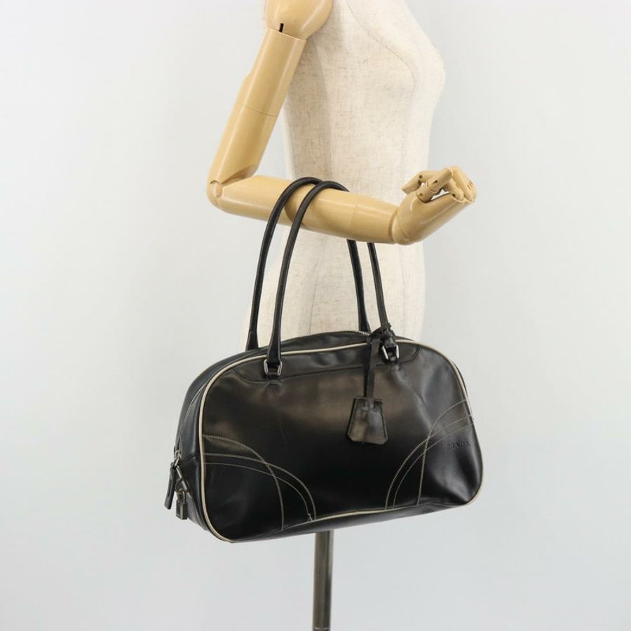 【日本直送】PRADA 手提包 皮革 黑色 銀色 正品 183362V-23