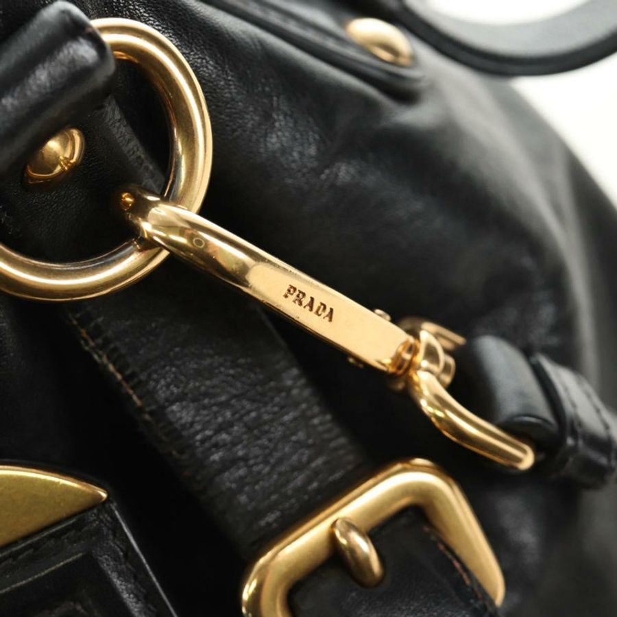 【日本直送】PRADA 手提包 皮革 兩用 黑色 金色 正品 am11866V-21