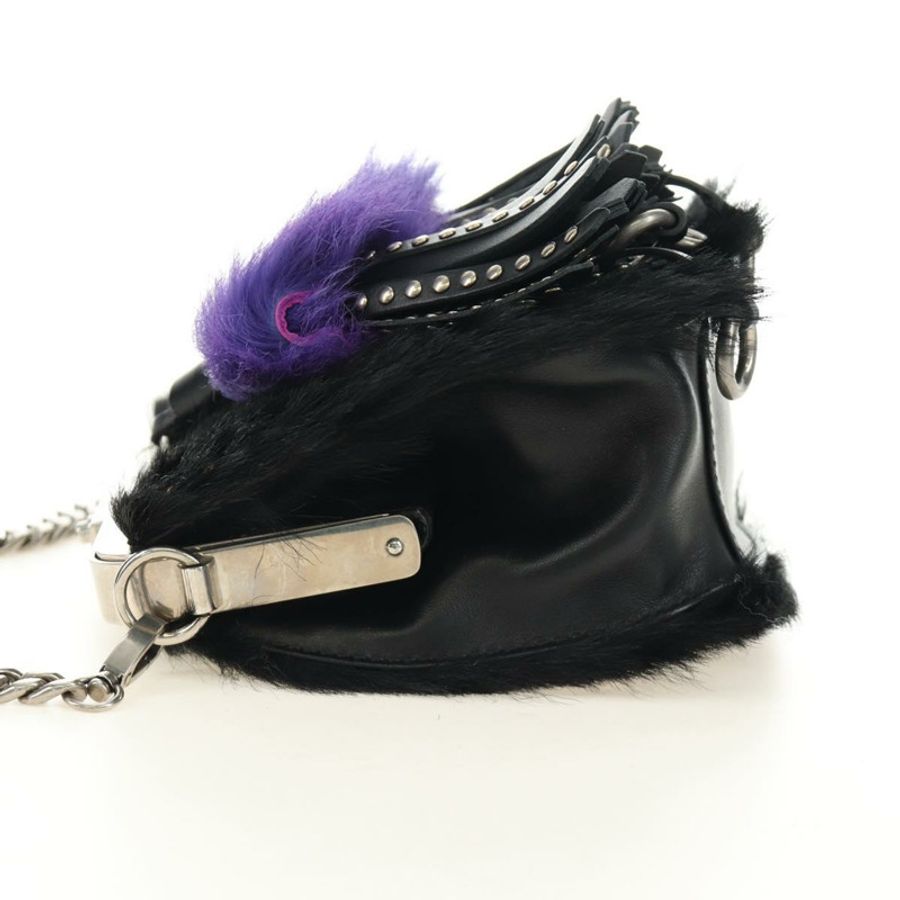 【日本直送】PRADA 鏈條單肩包 毛絨 黑色 銀色 正品 187435SAM-2