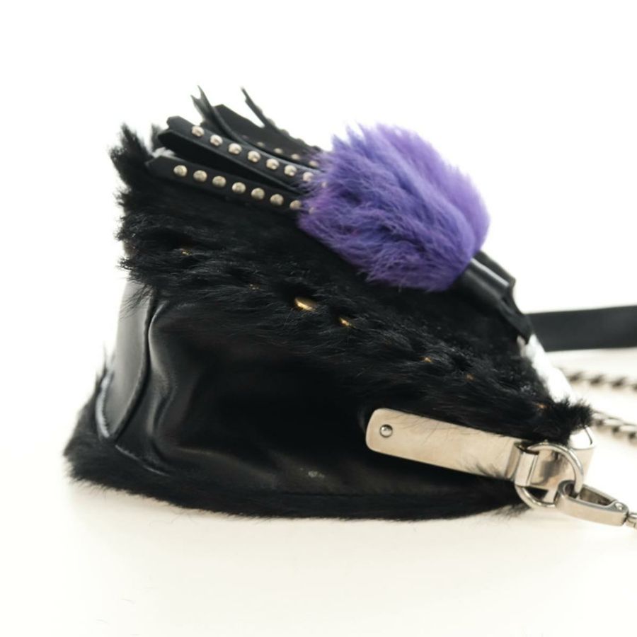 【日本直送】PRADA 鏈條單肩包 毛絨 黑色 銀色 正品 187435SAM-3