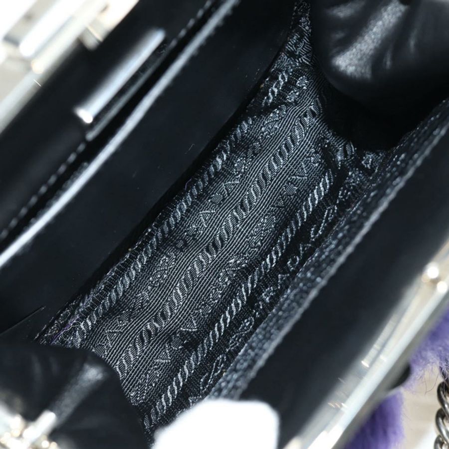 【日本直送】PRADA 鏈條單肩包 毛絨 黑色 銀色 正品 187435SAM-8
