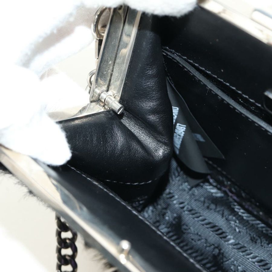 【日本直送】PRADA 鏈條單肩包 毛絨 黑色 銀色 正品 187435SAM-23