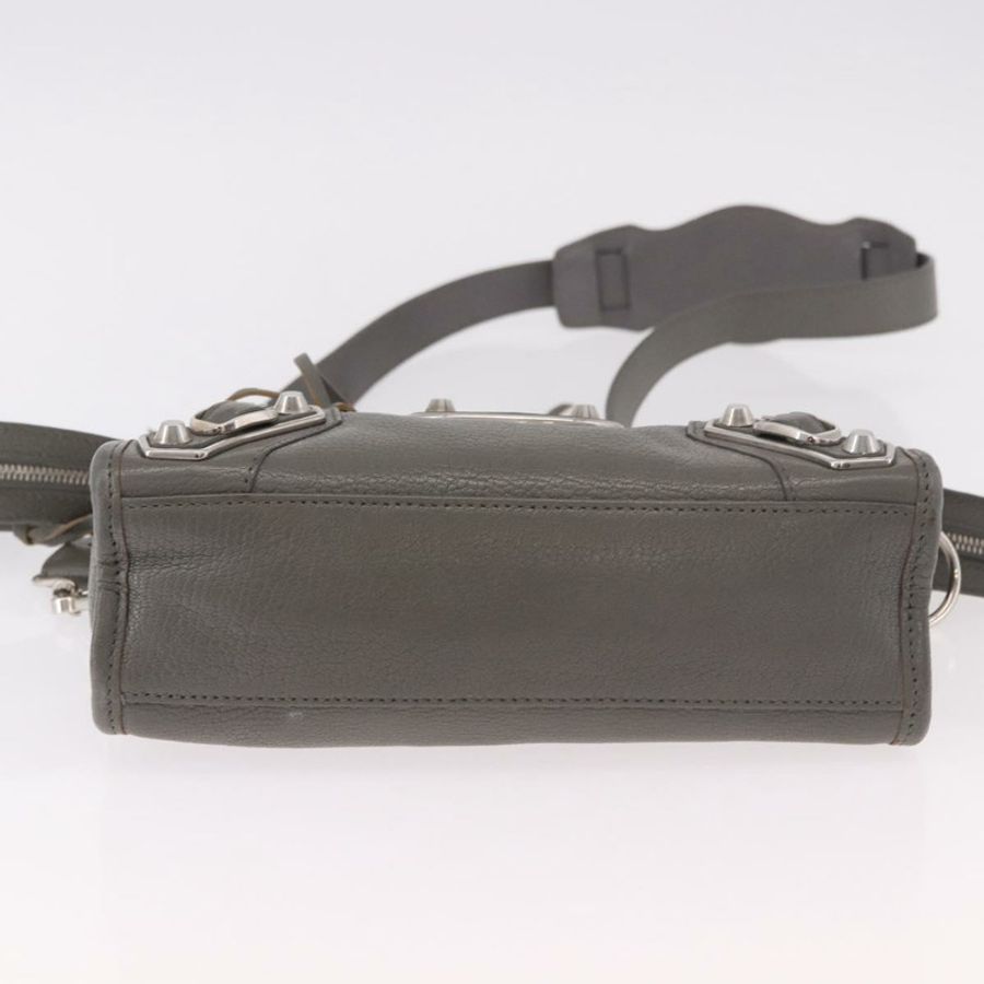 【日本直送】BALENCIAGA 皮革經典金屬邊迷你城市兩用包 灰色/銀色 正品 187985M-4