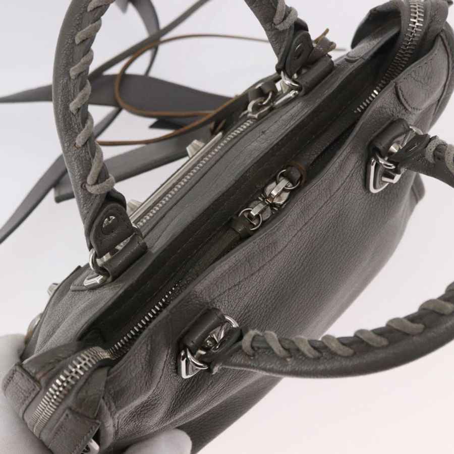 【日本直送】BALENCIAGA 皮革經典金屬邊迷你城市兩用包 灰色/銀色 正品 187985M-5