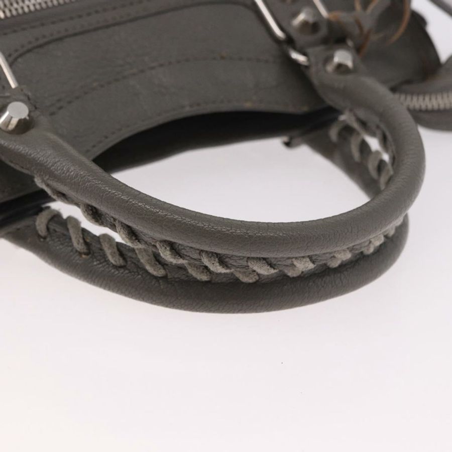 【日本直送】BALENCIAGA 皮革經典金屬邊迷你城市兩用包 灰色/銀色 正品 187985M-6