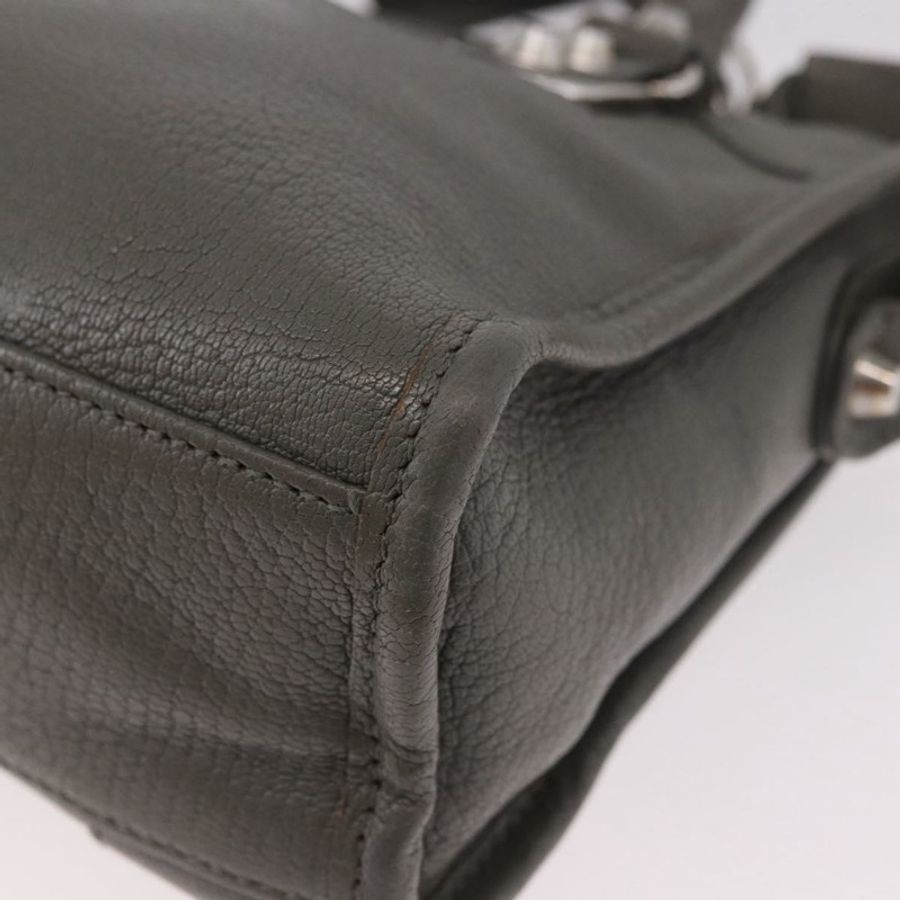 【日本直送】BALENCIAGA 皮革經典金屬邊迷你城市兩用包 灰色/銀色 正品 187985M-16