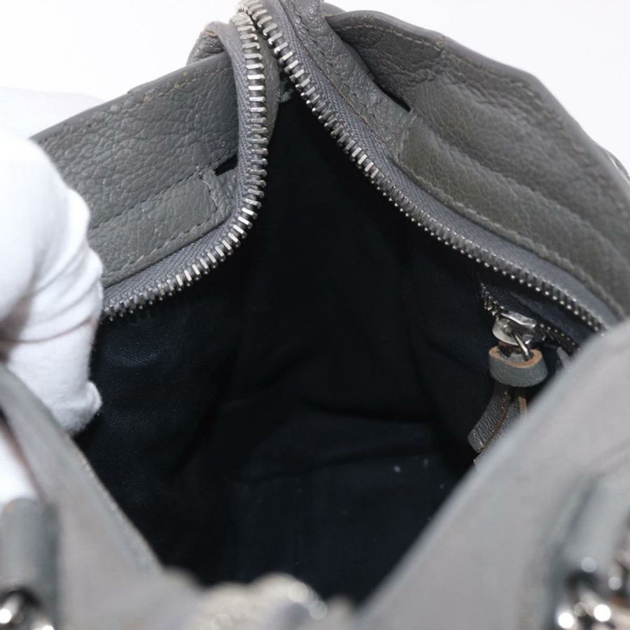 【日本直送】BALENCIAGA 皮革經典金屬邊迷你城市兩用包 灰色/銀色 正品 187985M-20