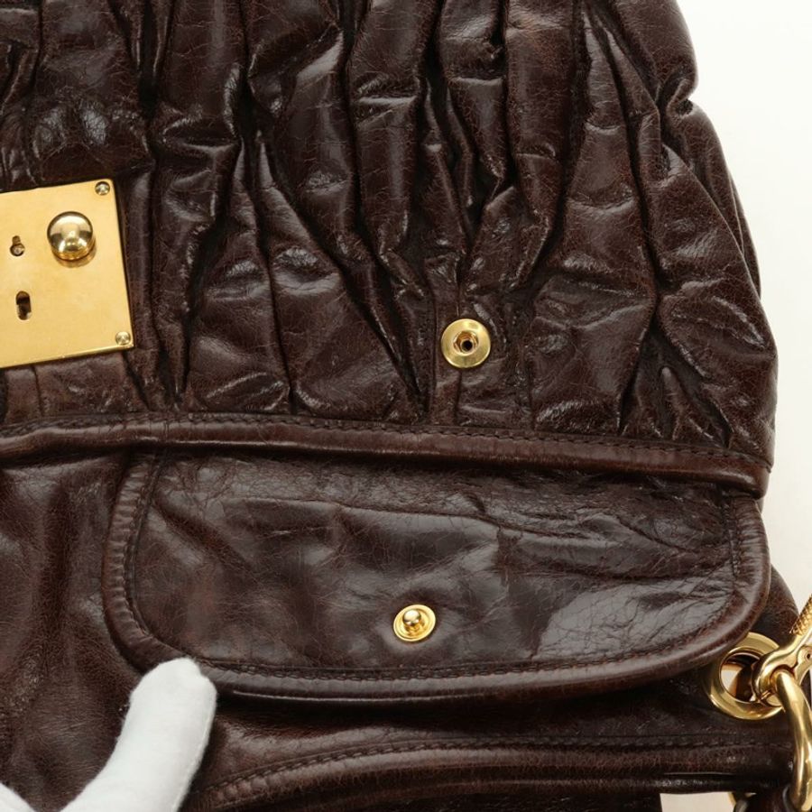 【日本直送】Miu Miu Ready Lock 肩背手提包 皮革 2way 棕色金色 Auth am11986V-23