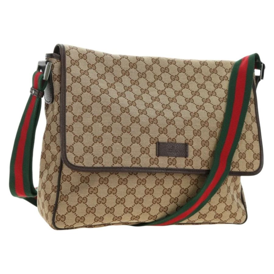 【日本直送】GUCCI GG帆布織帶雪莉線單肩包 米色 銀色 23302 正品 am11988V-0