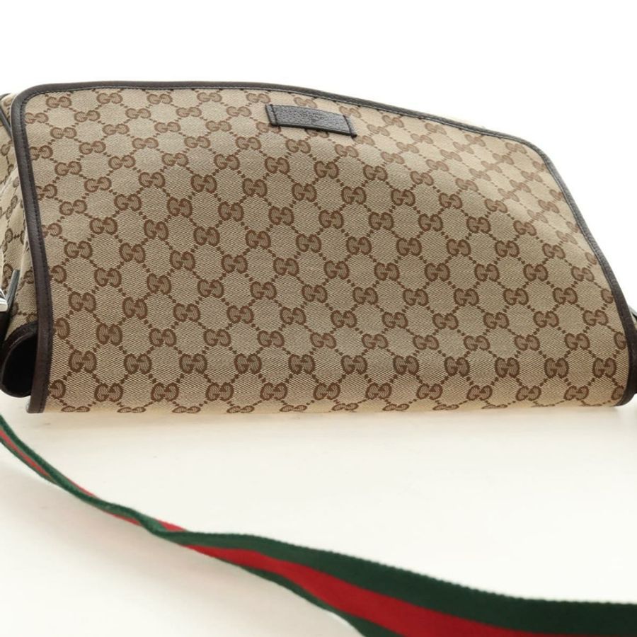 【日本直送】GUCCI GG帆布織帶雪莉線單肩包 米色 銀色 23302 正品 am11988V-5