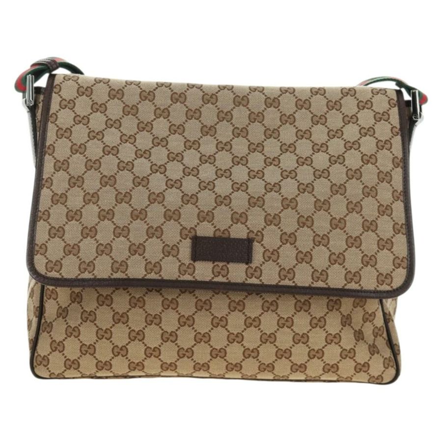 【日本直送】GUCCI GG帆布織帶雪莉線單肩包 米色 銀色 23302 正品 am11988V-12