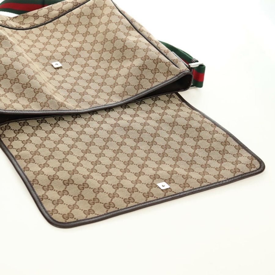 【日本直送】GUCCI GG帆布織帶雪莉線單肩包 米色 銀色 23302 正品 am11988V-28