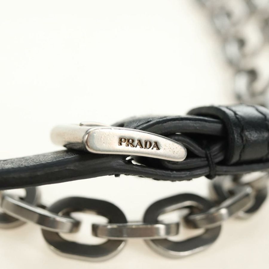 【日本直送】PRADA 鏈條單背包,Unborn 小牛皮,淺藍色,銀色,正品 189257V-14