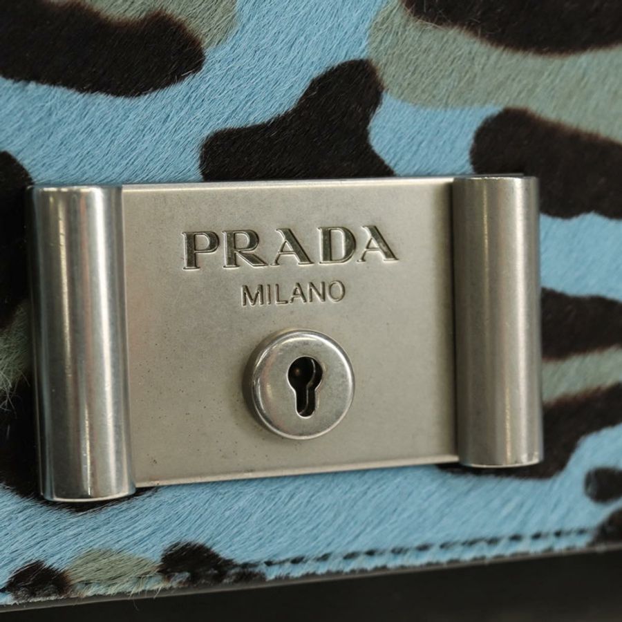 【日本直送】PRADA 鏈條單背包,Unborn 小牛皮,淺藍色,銀色,正品 189257V-21