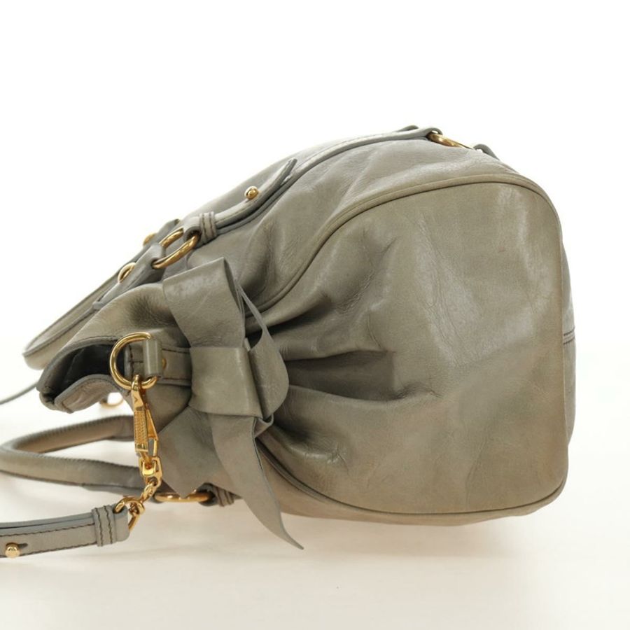 【日本直送】Miu Miu 手提包 皮革 兩用 灰色 金色 正品 189246V-3