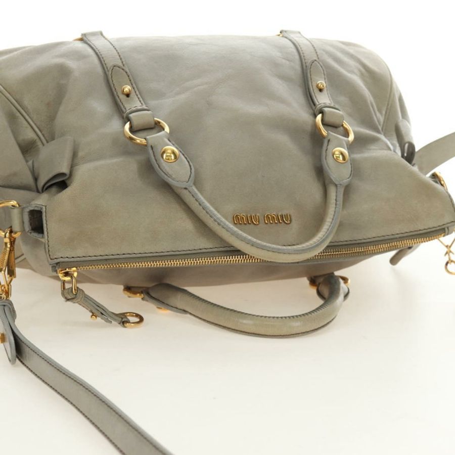 【日本直送】Miu Miu 手提包 皮革 兩用 灰色 金色 正品 189246V-13
