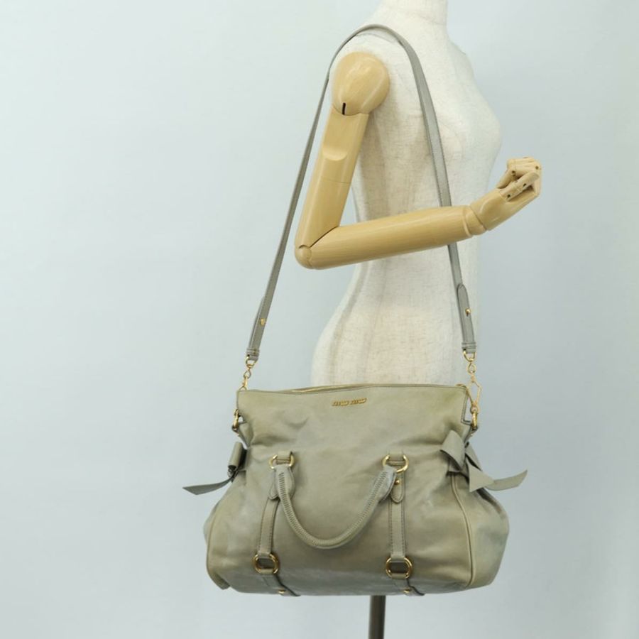 【日本直送】Miu Miu 手提包 皮革 兩用 灰色 金色 正品 189246V-26