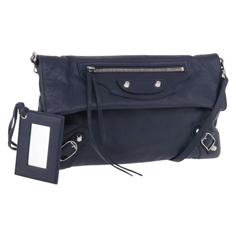 【日本直送】BALENCIAGA 經典信封式單肩包,皮革材質,海軍藍/銀色,貨號 319376,正品編號 189069V-0