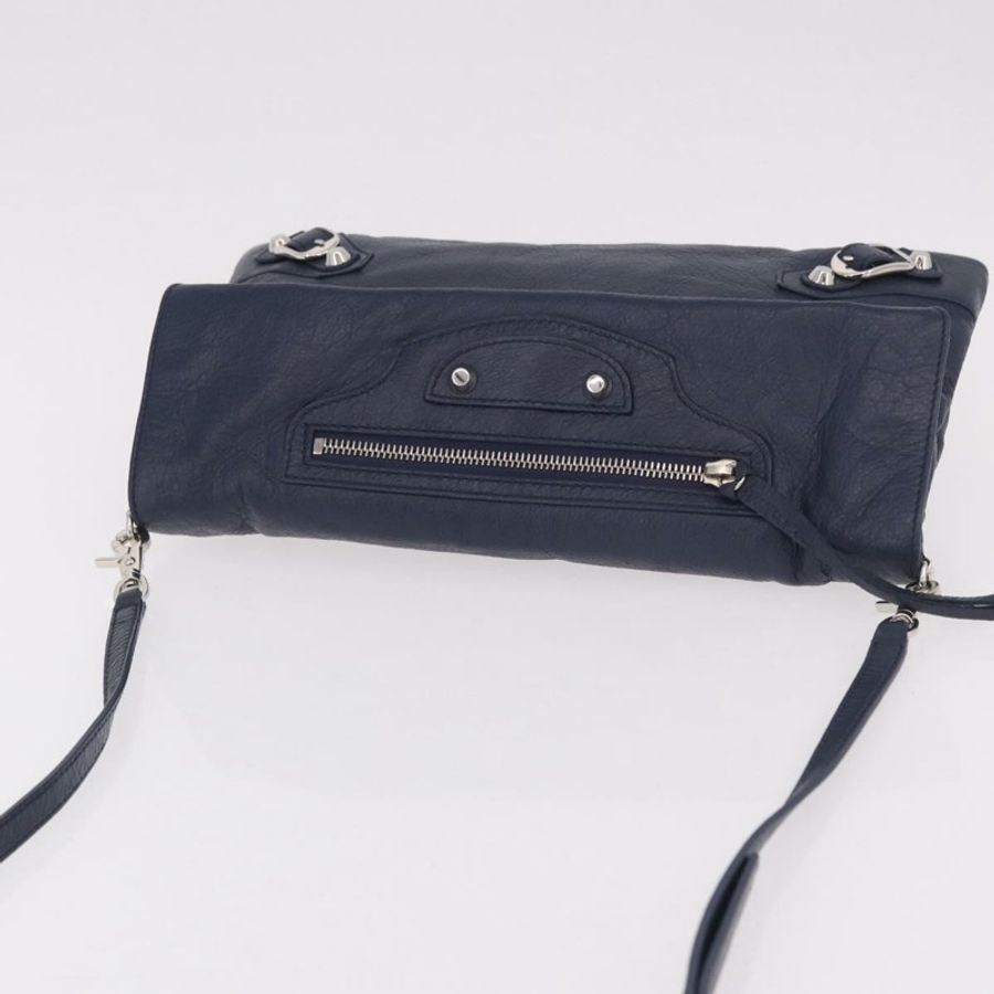 【日本直送】BALENCIAGA 經典信封式單肩包,皮革材質,海軍藍/銀色,貨號 319376,正品編號 189069V-5
