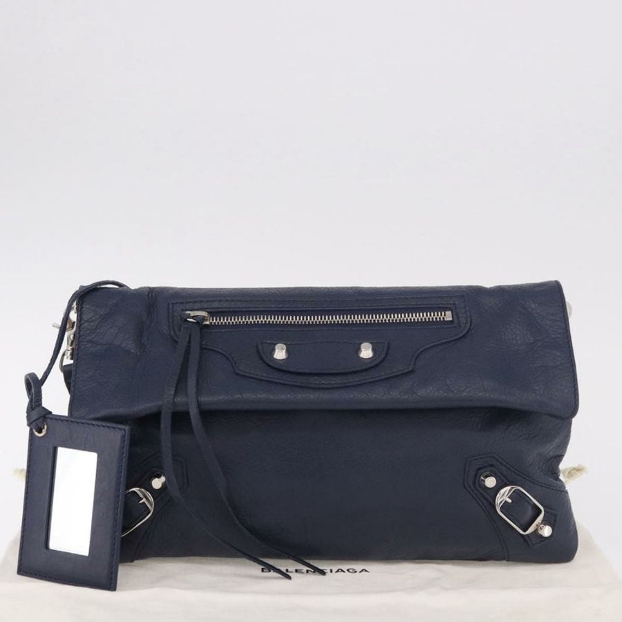 【日本直送】BALENCIAGA 經典信封式單肩包,皮革材質,海軍藍/銀色,貨號 319376,正品編號 189069V-11