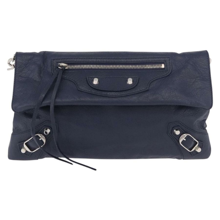 【日本直送】BALENCIAGA 經典信封式單肩包,皮革材質,海軍藍/銀色,貨號 319376,正品編號 189069V-12