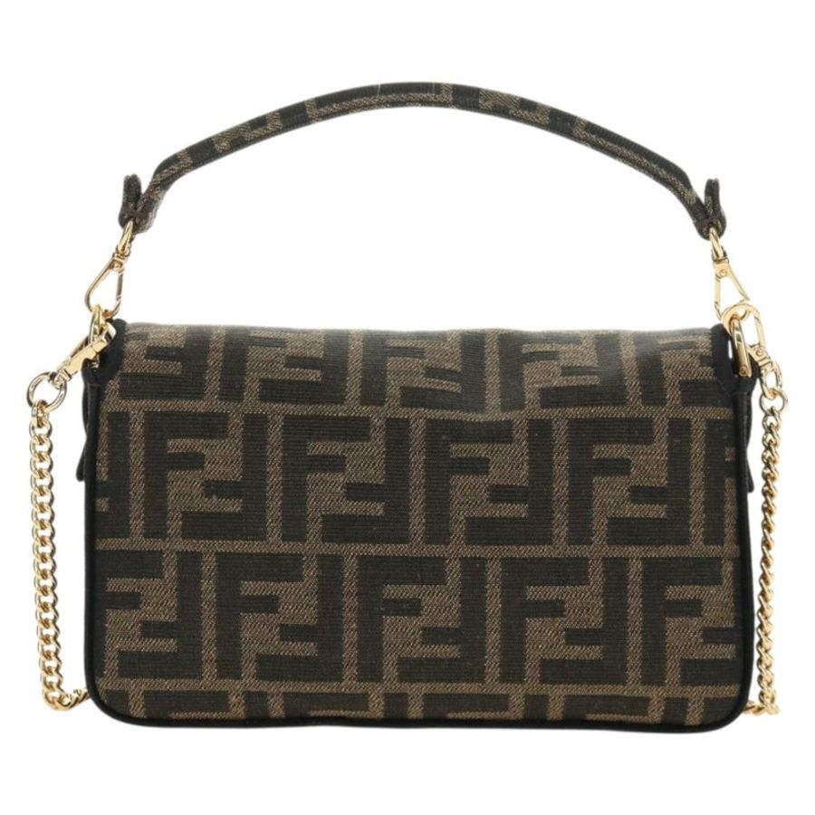 【日本直送】FENDI 鏈條 Zucca 帆布 Mamma Baguette 手袋 2way Brown Black Auth 189061SV-1