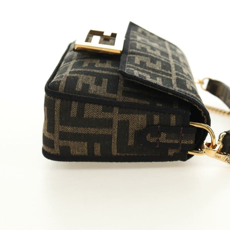 【日本直送】FENDI 鏈條 Zucca 帆布 Mamma Baguette 手袋 2way Brown Black Auth 189061SV-3