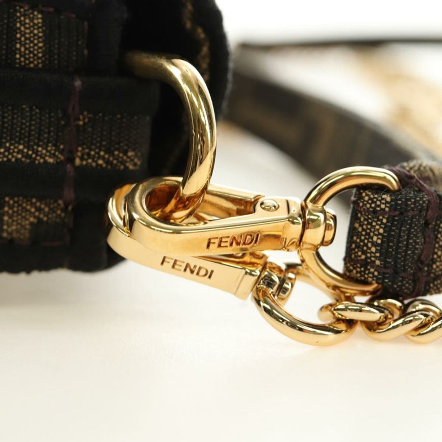 【日本直送】FENDI 鏈條 Zucca 帆布 Mamma Baguette 手袋 2way Brown Black Auth 189061SV-8