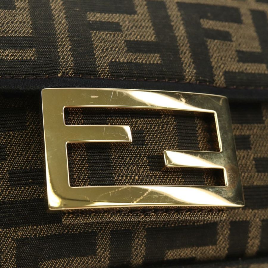 【日本直送】FENDI 鏈條 Zucca 帆布 Mamma Baguette 手袋 2way Brown Black Auth 189061SV-19