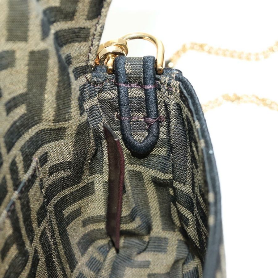 【日本直送】FENDI 鏈條 Zucca 帆布 Mamma Baguette 手袋 2way Brown Black Auth 189061SV-24