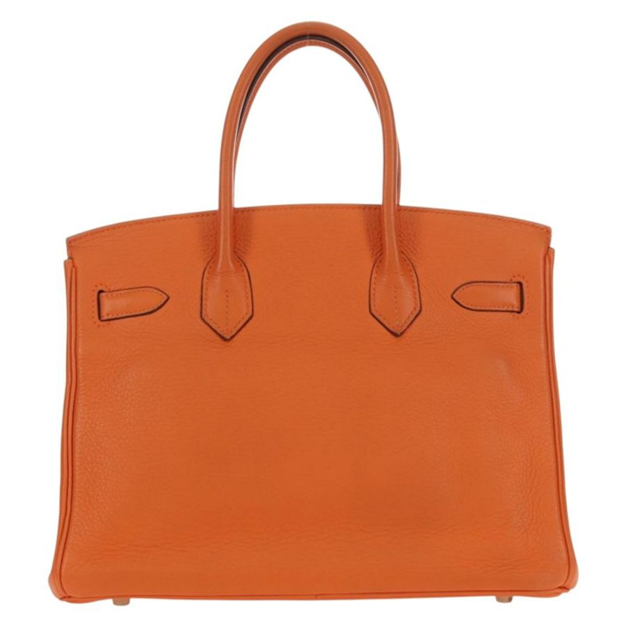 【日本直送】愛馬仕 Birkin 30 手提包 Taurillon Clemence 皮革 橙色 銀色 正品 188988SM-1