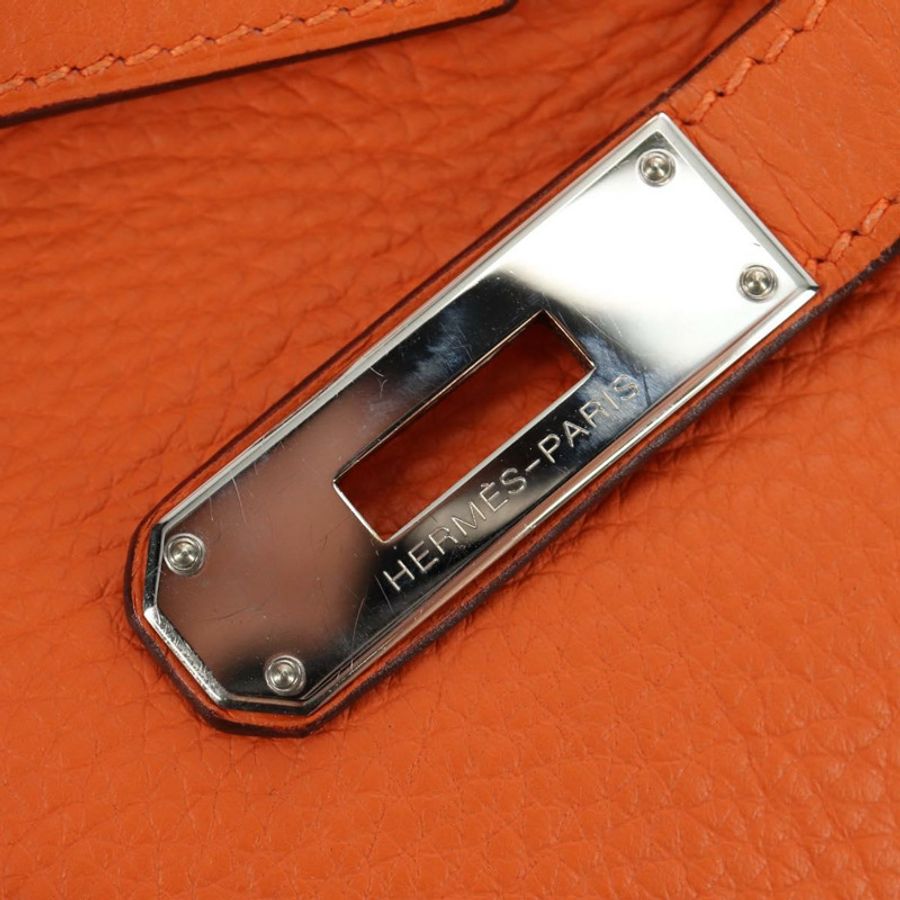 【日本直送】愛馬仕 Birkin 30 手提包 Taurillon Clemence 皮革 橙色 銀色 正品 188988SM-21