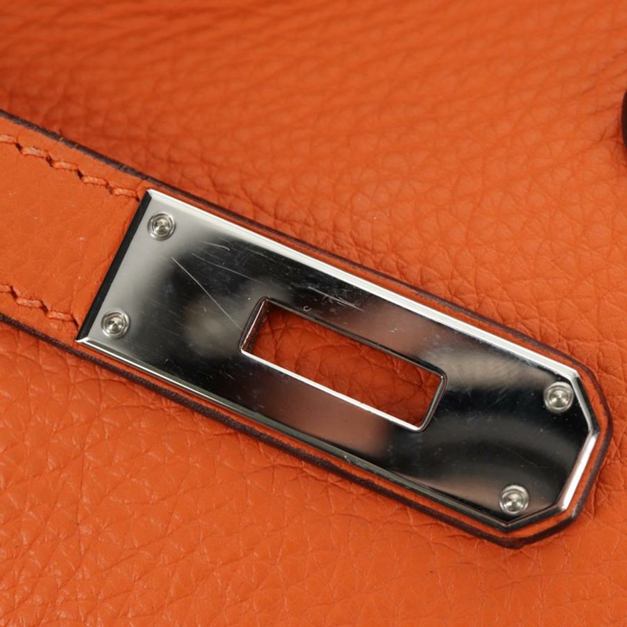 【日本直送】愛馬仕 Birkin 30 手提包 Taurillon Clemence 皮革 橙色 銀色 正品 188988SM-22