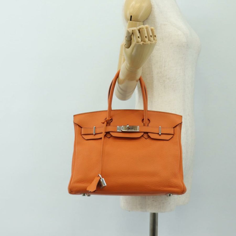 【日本直送】愛馬仕 Birkin 30 手提包 Taurillon Clemence 皮革 橙色 銀色 正品 188988SM-30