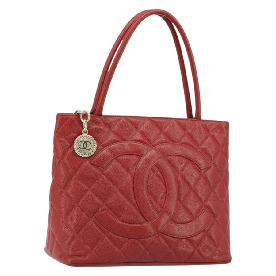 【日本直送】香奈兒 (CHANEL) 絎縫復刻版托特包,魚子醬紋紅色,CC標誌,正品編號189312SAV-0