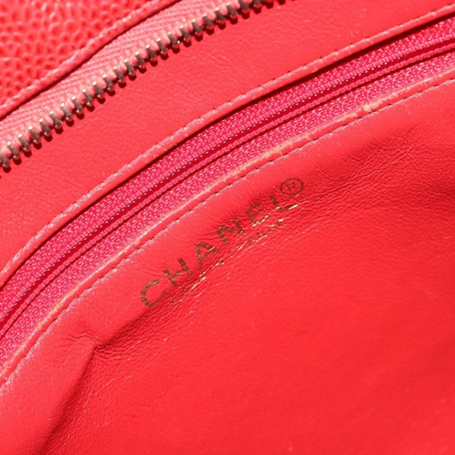 【日本直送】香奈兒 (CHANEL) 絎縫復刻版托特包,魚子醬紋紅色,CC標誌,正品編號189312SAV-17
