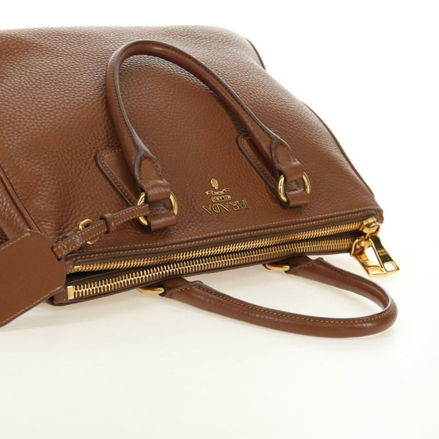 【日本直送】PRADA 手提包 Vittero Dino 皮革 棕色 金色 正品 189305V-5