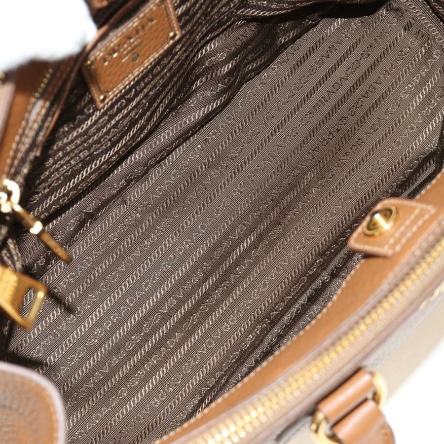 【日本直送】PRADA 手提包 Vittero Dino 皮革 棕色 金色 正品 189305V-9