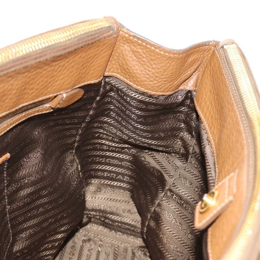 【日本直送】PRADA 手提包 Vittero Dino 皮革 棕色 金色 正品 189305V-21