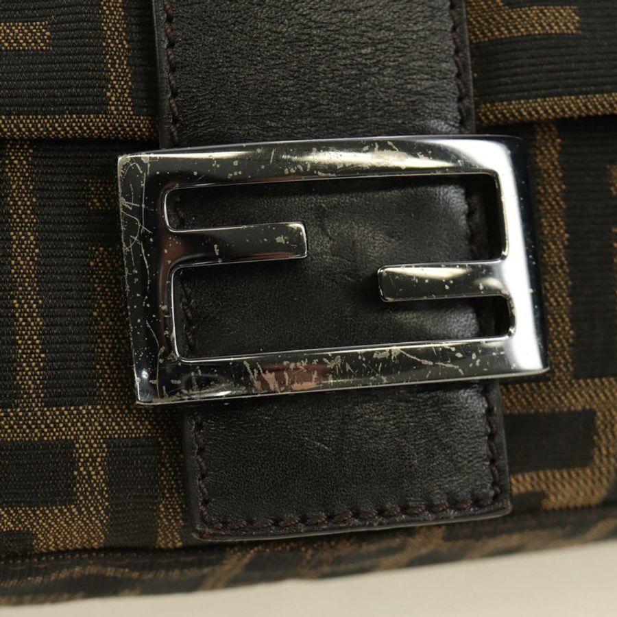 【日本直送】FENDI Zucca帆布Mamma Baguette單肩包 黑色棕色 正品 189272V-8