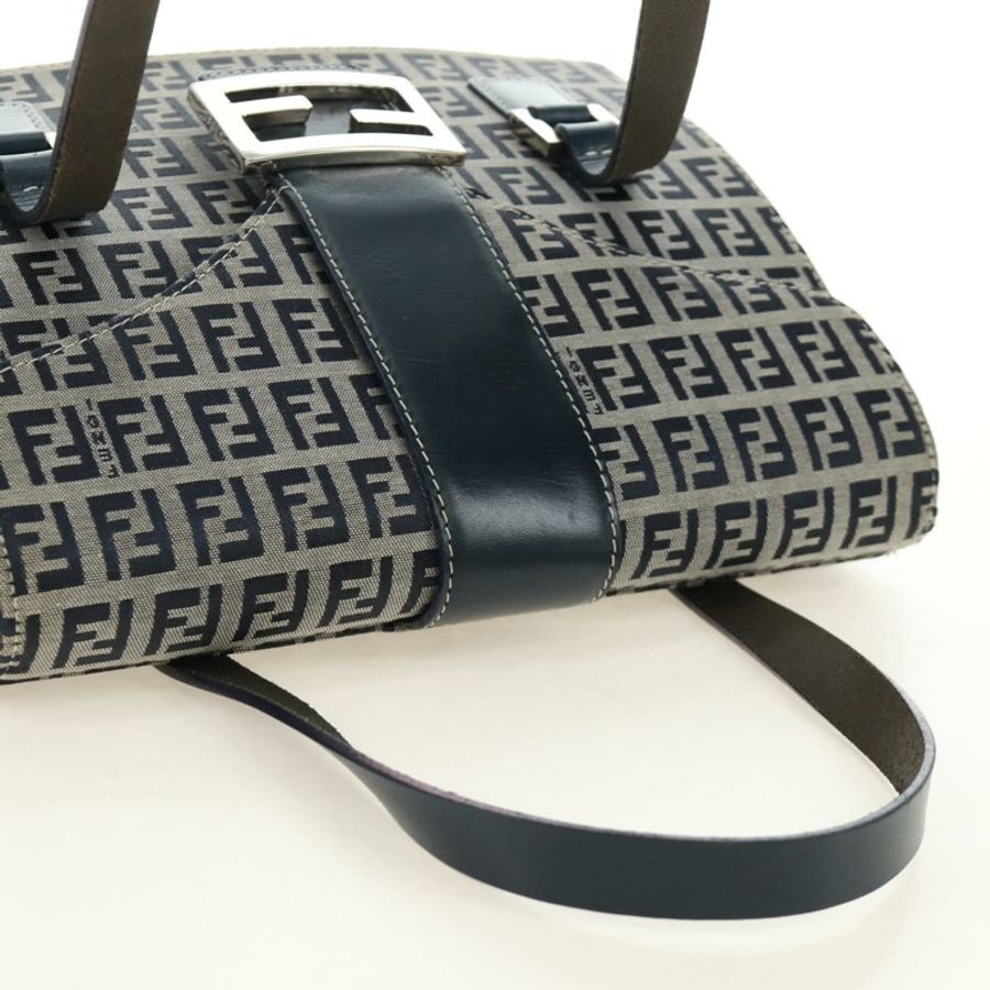 【日本直送】FENDI Zucchino帆布Mamma Baguette手袋 海軍藍 銀色 正品 189269V-5