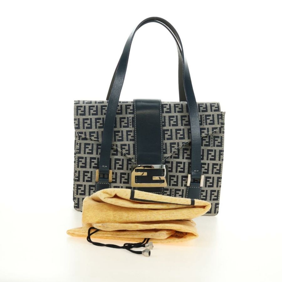 【日本直送】FENDI Zucchino帆布Mamma Baguette手袋 海軍藍 銀色 正品 189269V-11