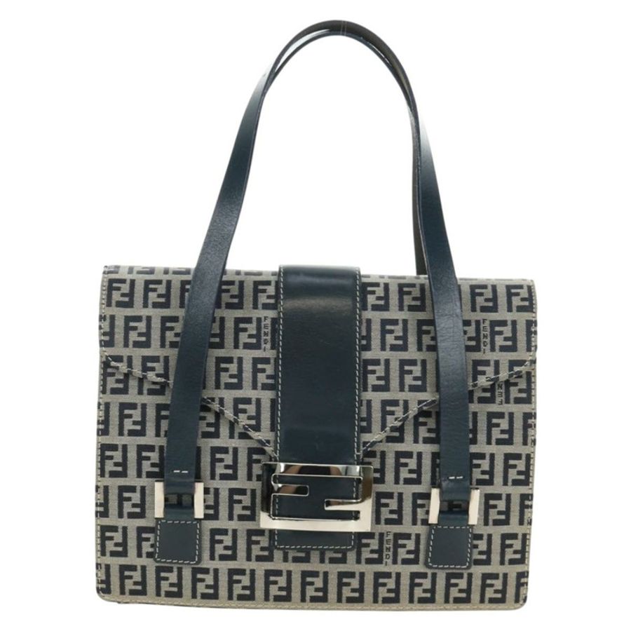 【日本直送】FENDI Zucchino帆布Mamma Baguette手袋 海軍藍 銀色 正品 189269V-12